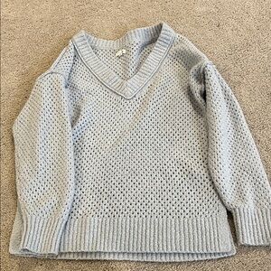 Aerie Soft Knit V-Neck Sweater in Light Gray